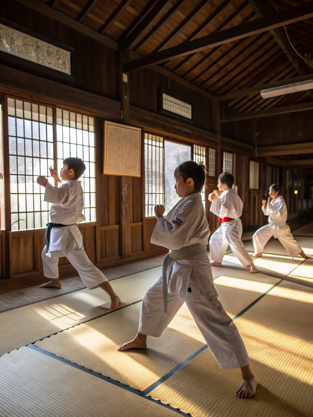 An action shot of students practicing self-defense techniques, demonstrating practical skills and building confidence.
